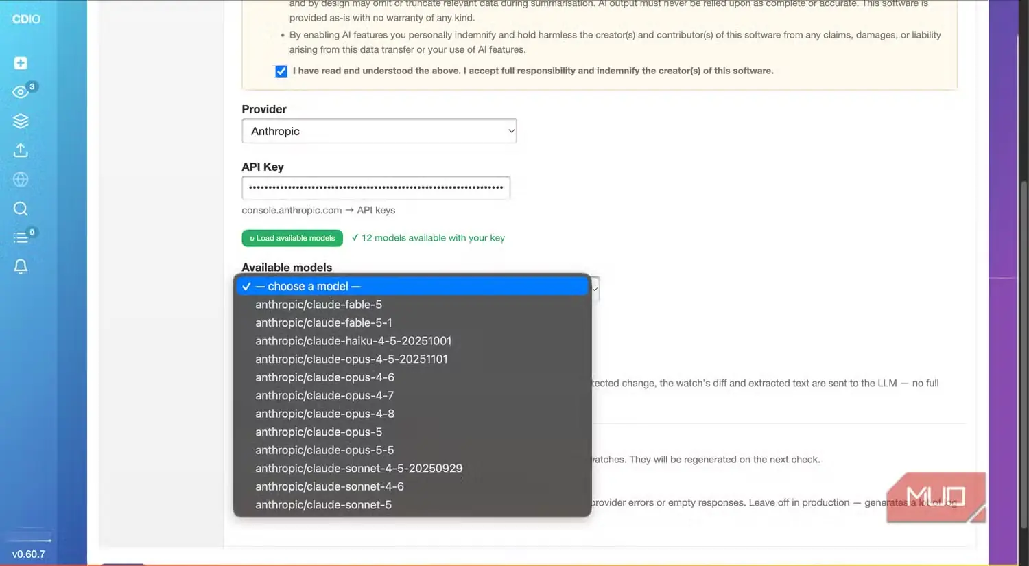گزینه‌های یکپارچه‌سازی هوش مصنوعی در changedetection.io