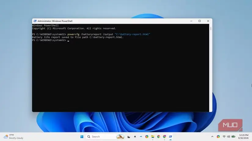 گزارش باتری Powercfg در Windows PowerShell