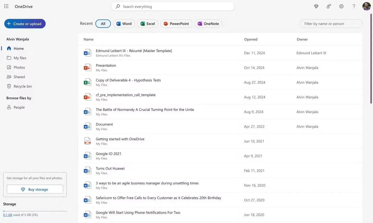 رابط وب پوشه اصلی OneDrive