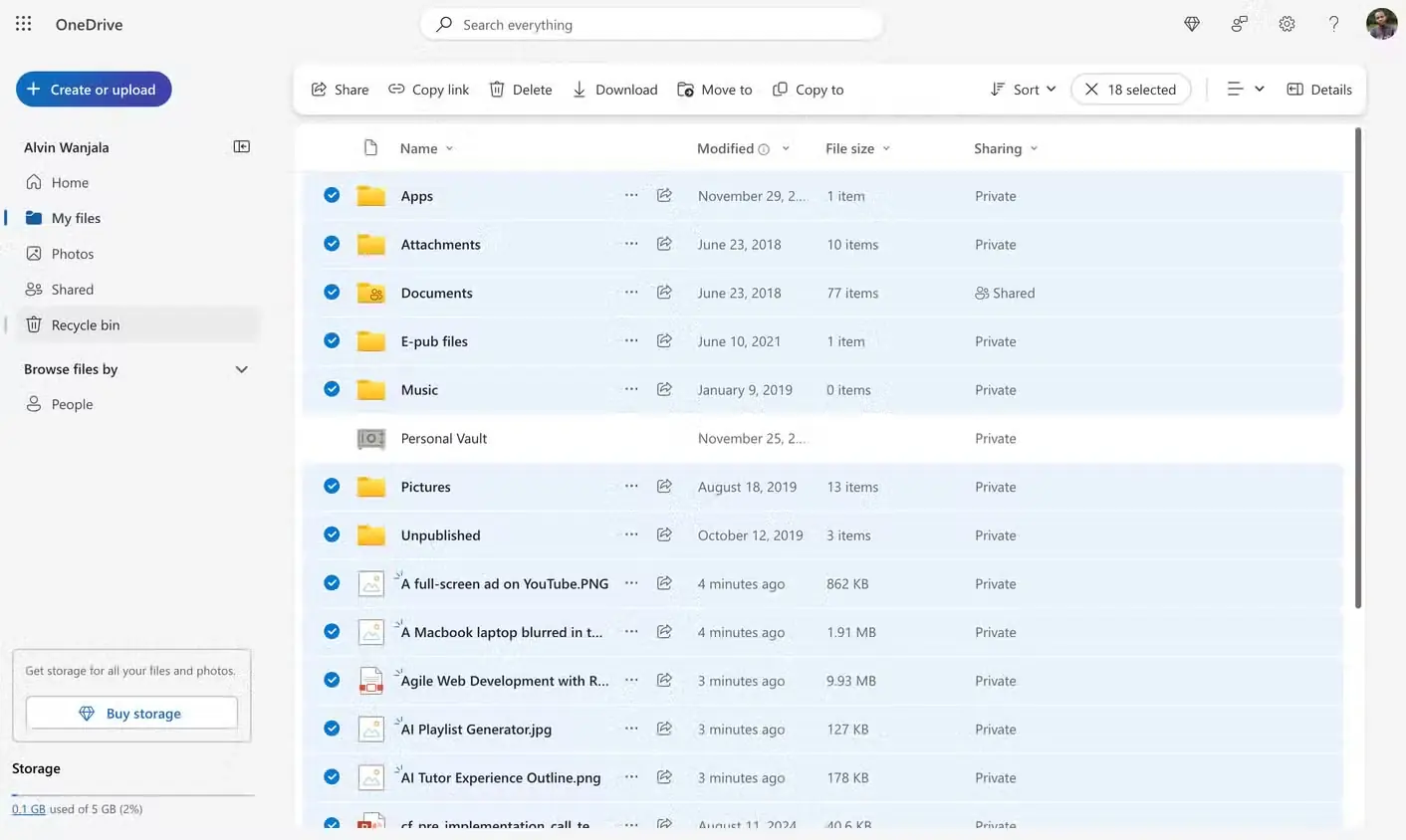 انتخاب همه فایلها در OneDrive