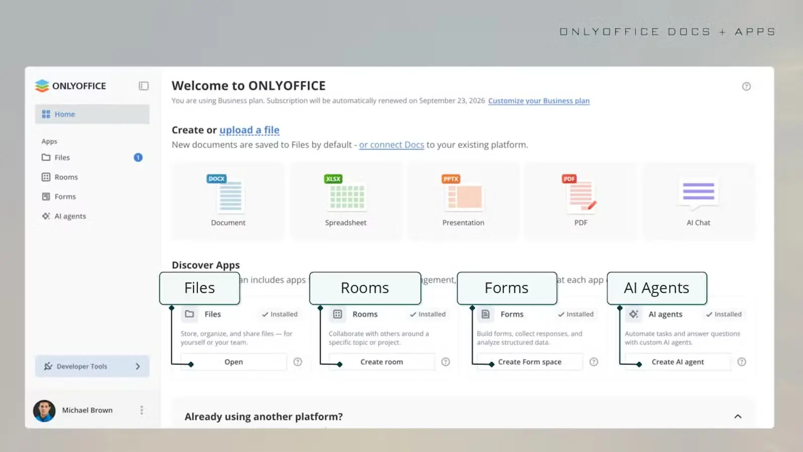 نمای صفحه خوشامدگویی ONLYOFFICE