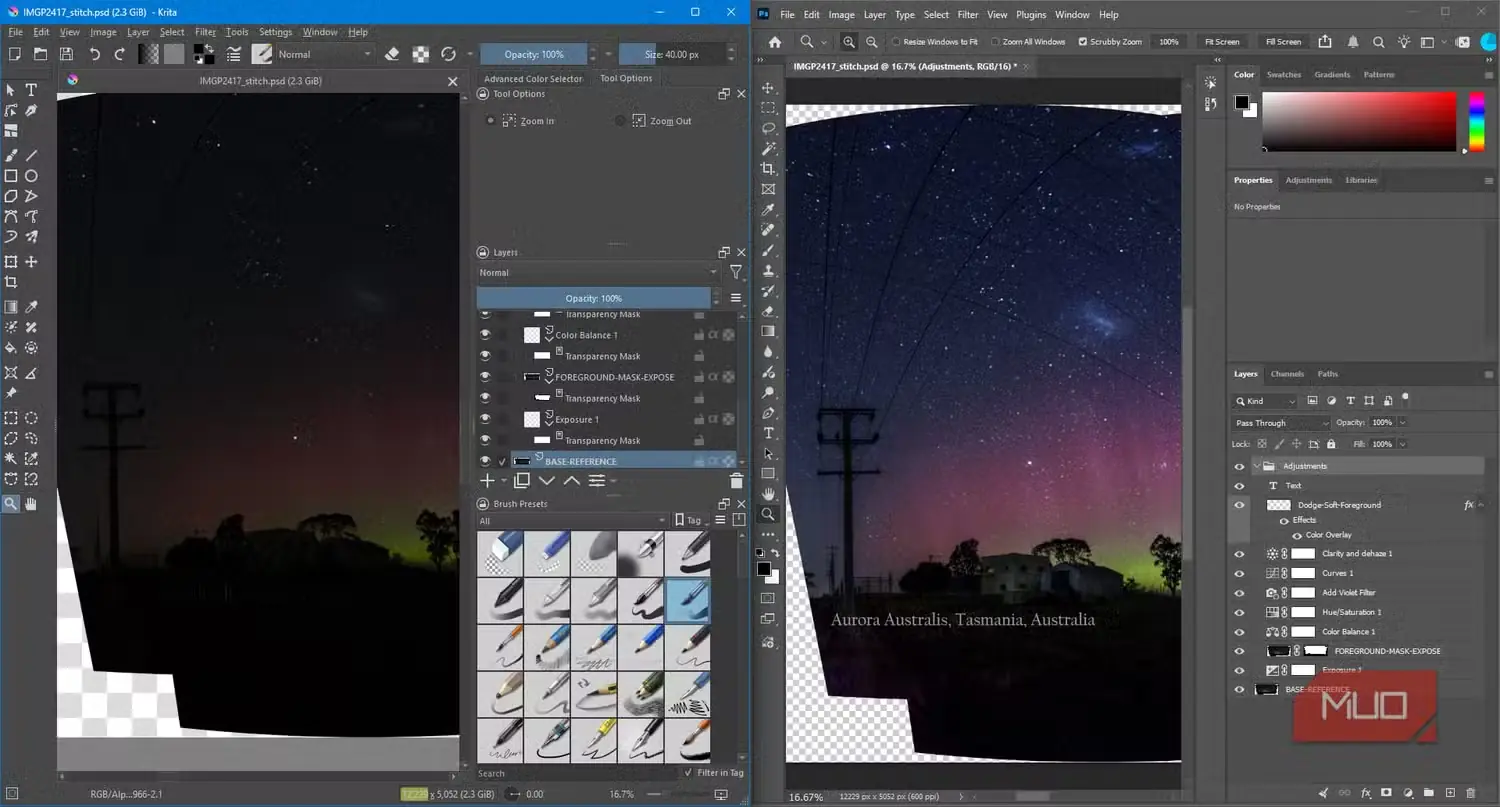 مقایسه Krita و Photoshop با لایههای تنظیمی سالم اما غیرقابلاستفاده