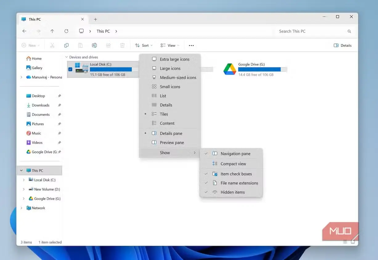 نمایش موارد پنهان در File Explorer