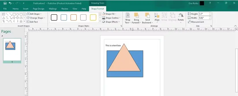 نماگرفتی از بخش شکلها در صفحه Microsoft Publisher