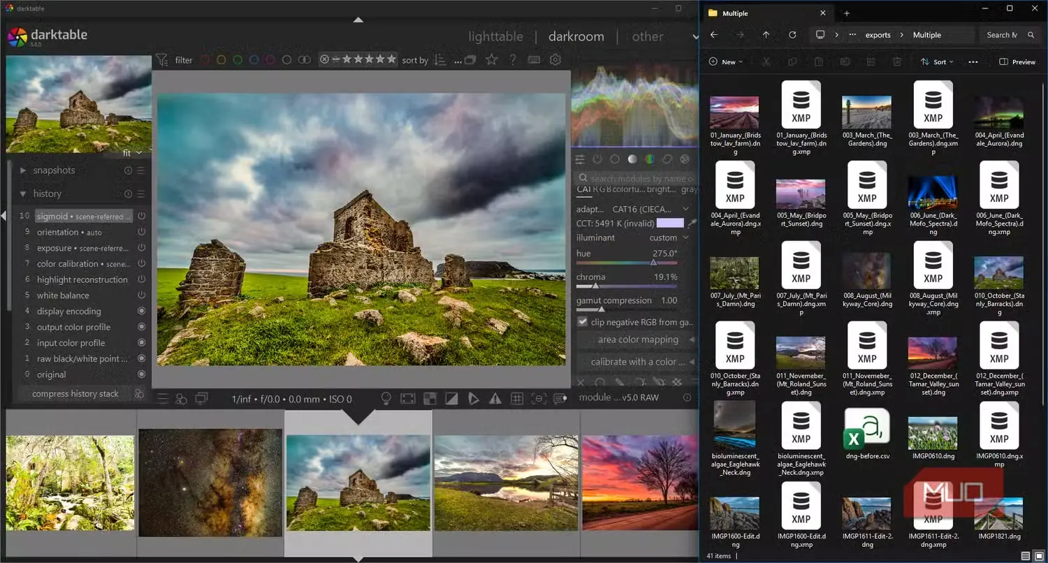 درونریزی فایلهای DNG در Darktable و ساخت فایلهای جانبی XMP در File Explorer