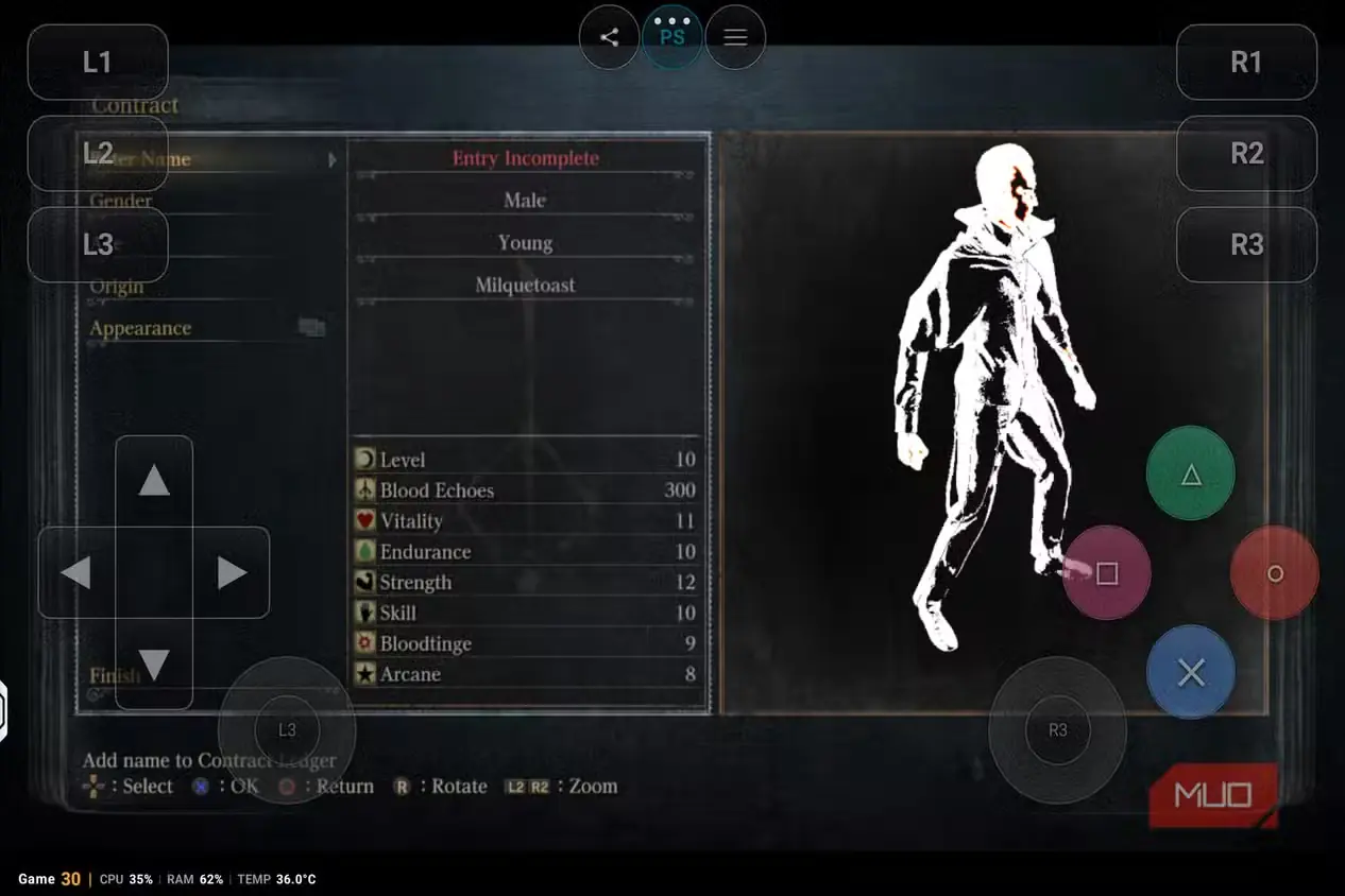 نمای خطای ساخت شخصیت در Bloodborne