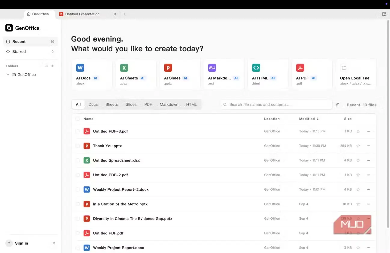 نمای اصلی رابط کاربری مجموعهٔ اداری GenOffice OfficeSuite