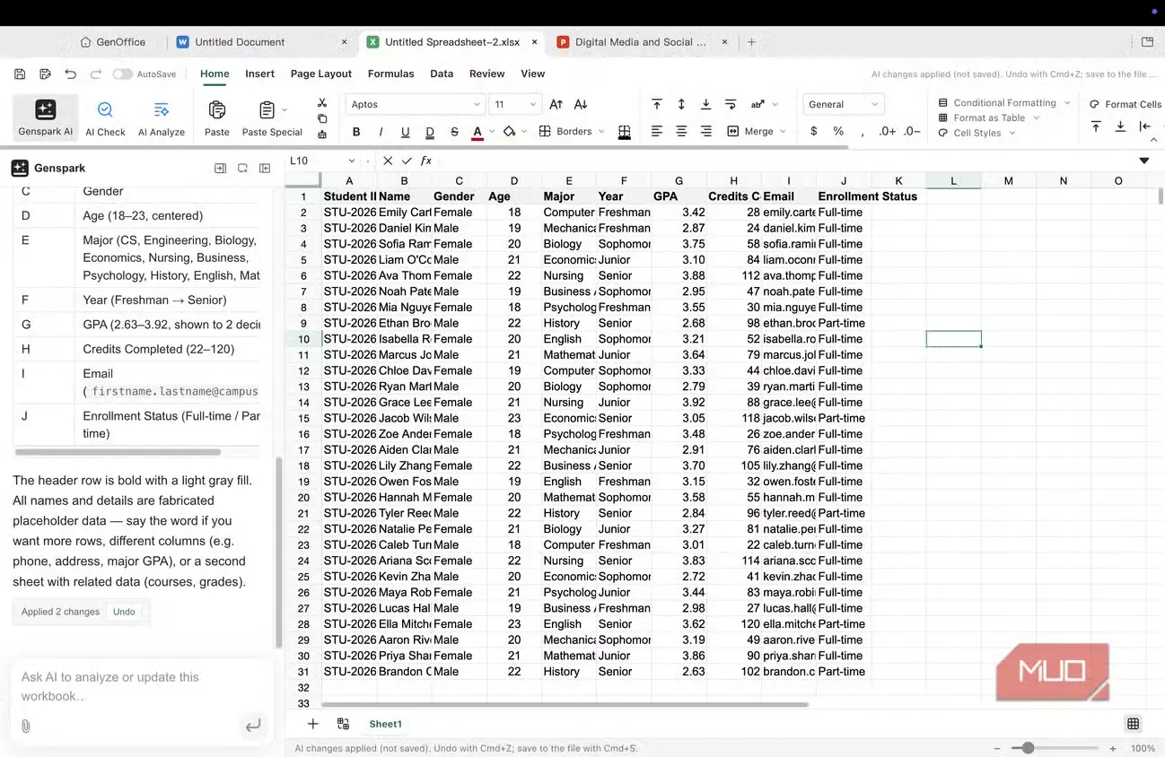 نمای رابط صفحهگسترده در GenOffice