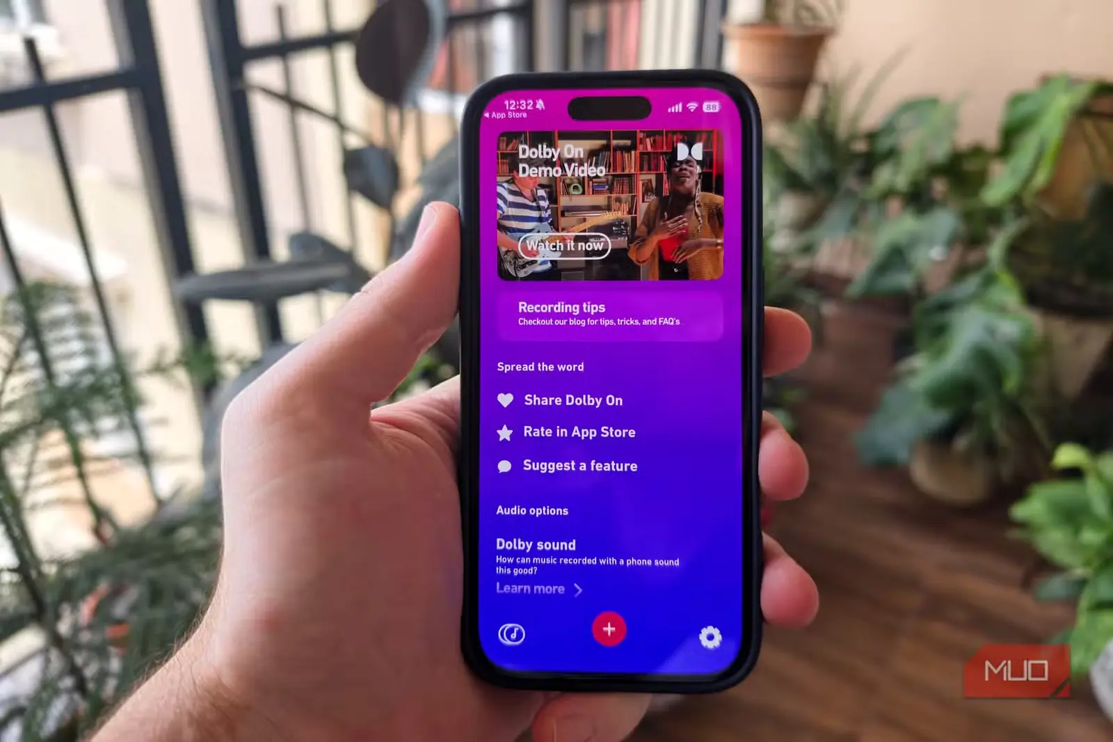 نمای منوی برنامه Dolby On در گوشی iPhone 16 Pro