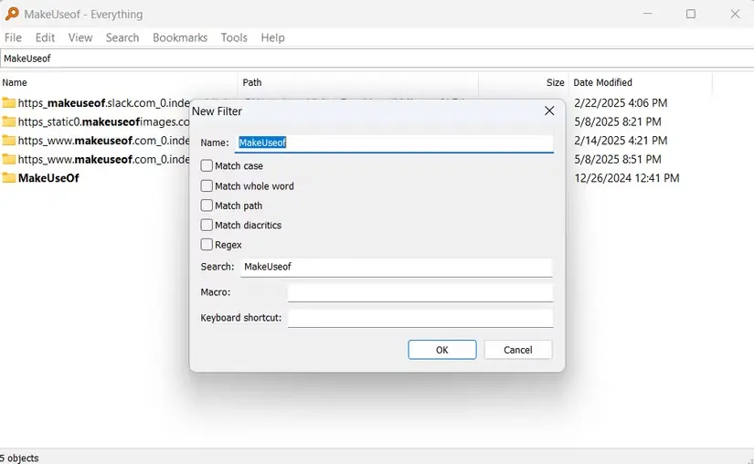 نمای برنامهٔ Everything در Windows