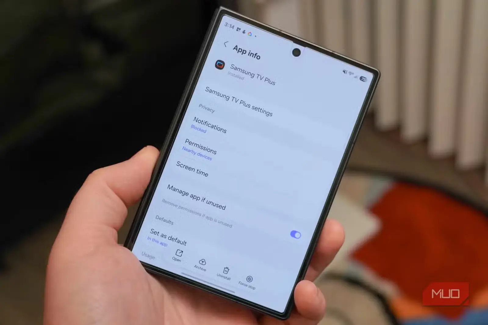 نمای برنامه Samsung TV Plus در بخش تنظیمات گوشی Galaxy Z Fold 8