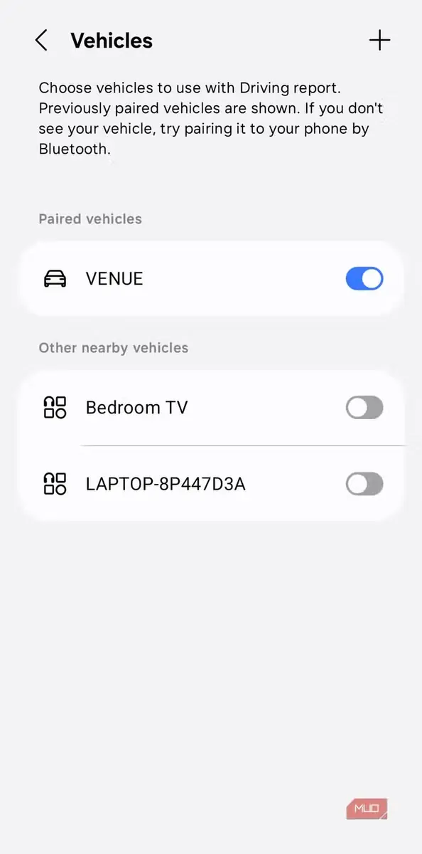 منوی خودروهای گزارش رانندگی در گوشی Samsung