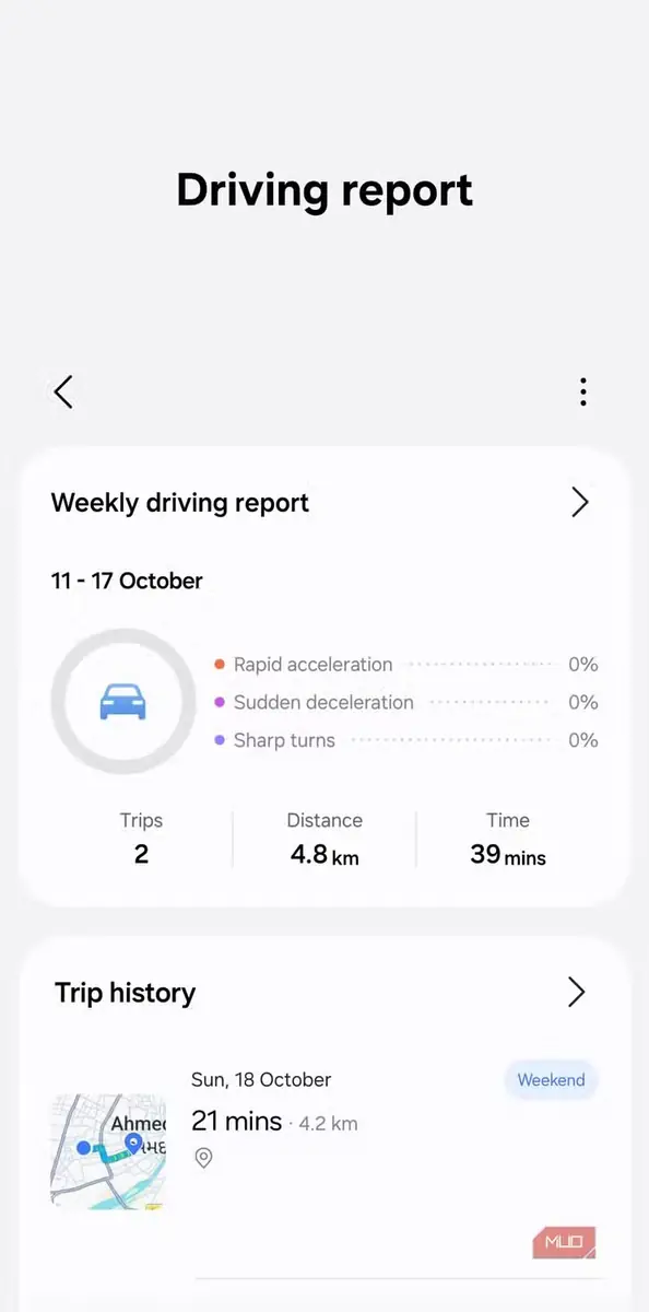 منوی گزارش رانندگی در گوشی Samsung