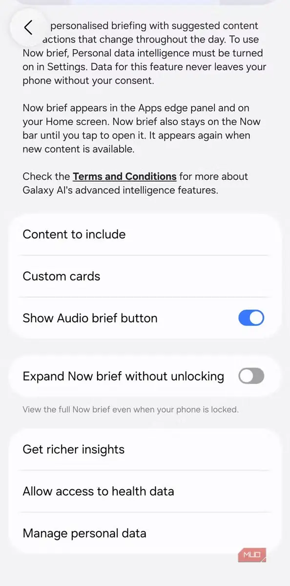 منوی Now Brief در گوشی Samsung