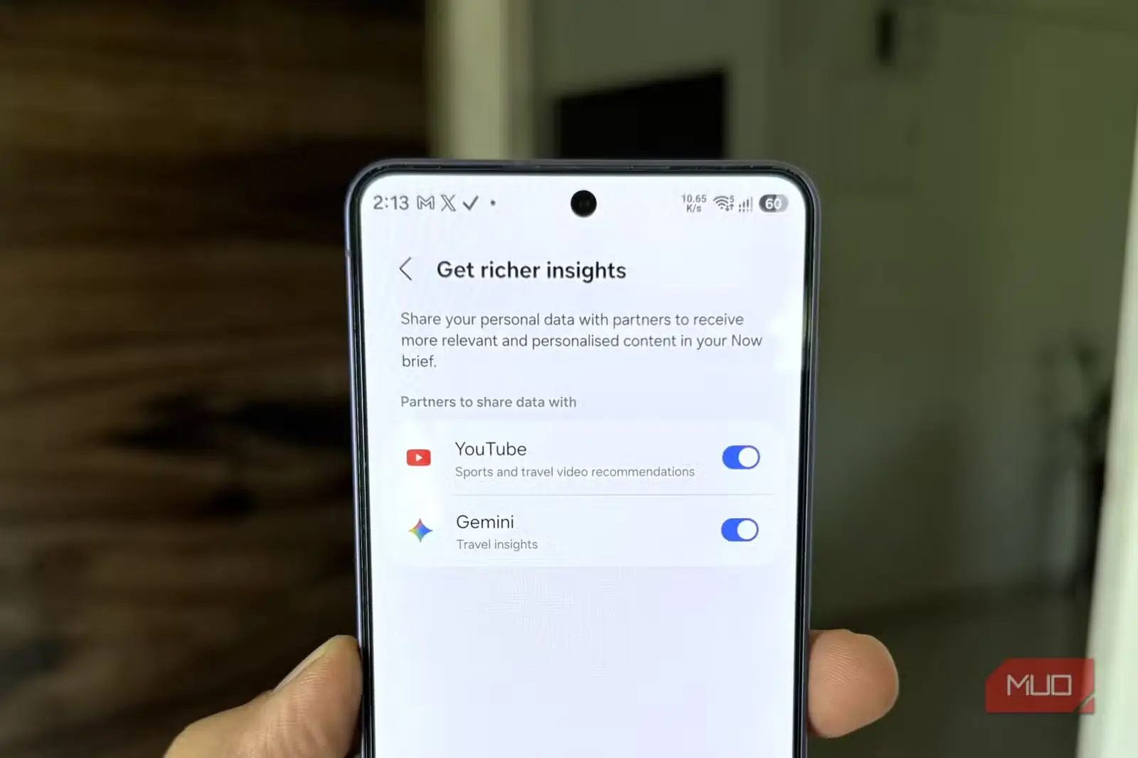 صفحه تنظیمات Now Brief در گوشی Samsung