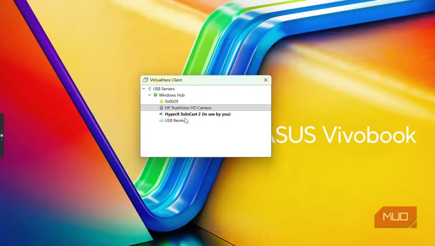 پنجره سرورهای USB در کارخواه VirtualHere