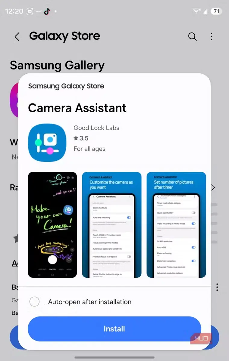 صفحهٔ نصب برنامهٔ Camera Assistant
