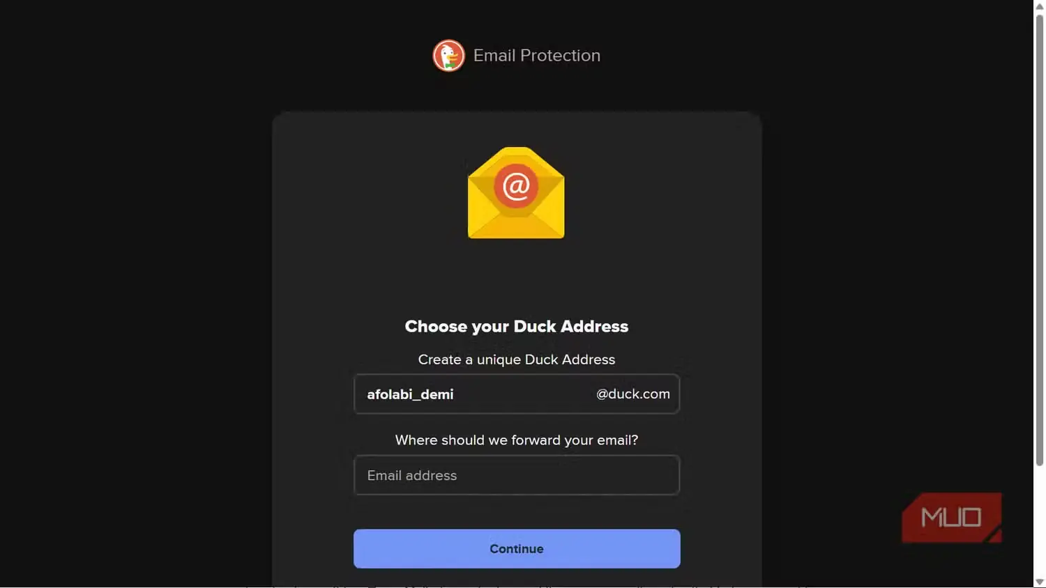 صفحهٔ تنظیم محافظت ایمیل DuckDuckGo