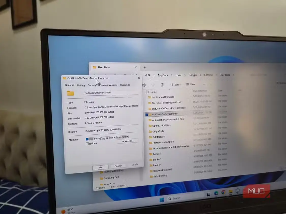 نمایش ویژگیهای فایل هوش مصنوعی دروندستگاهی Google Chrome در فایل اکسپلورر