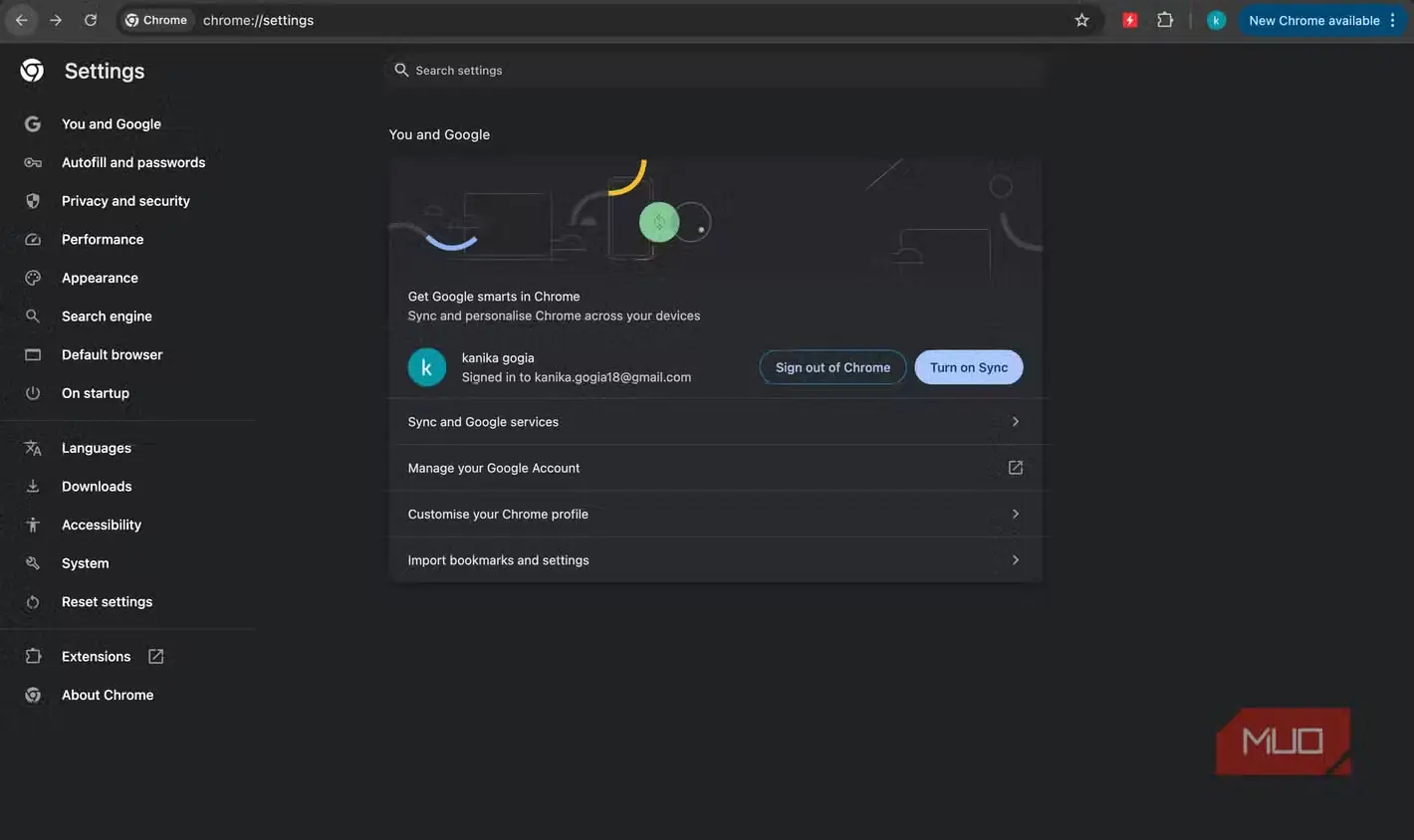 صفحه تنظیمات مرورگر Chrome