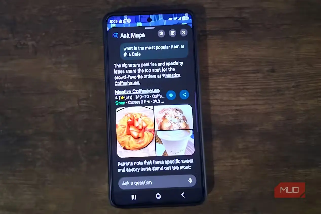 نمایش خوراکیهای محبوب Mestiza Coffeehouse و عکس شیرینیها در Ask Maps گوگل مپس