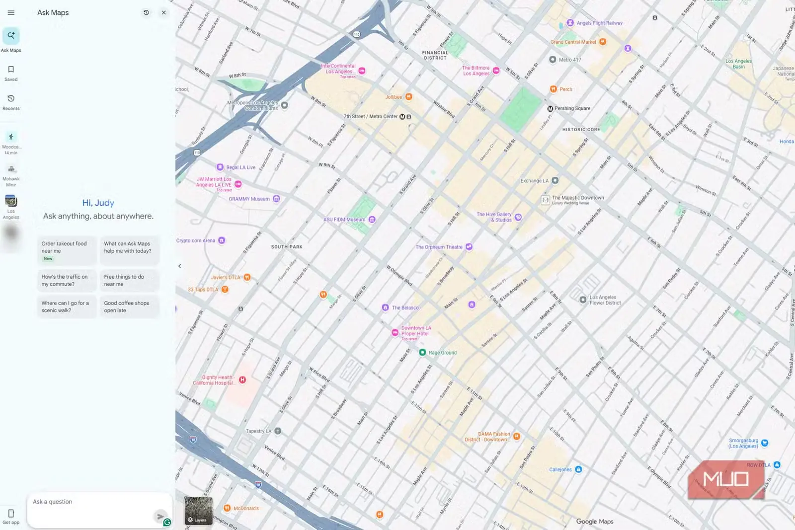صفحه اصلی Ask Maps با پیشنهادهایی برای پرسشهای کاربر