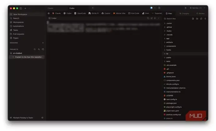 منوی فایل‌ها در SuperSet IDE