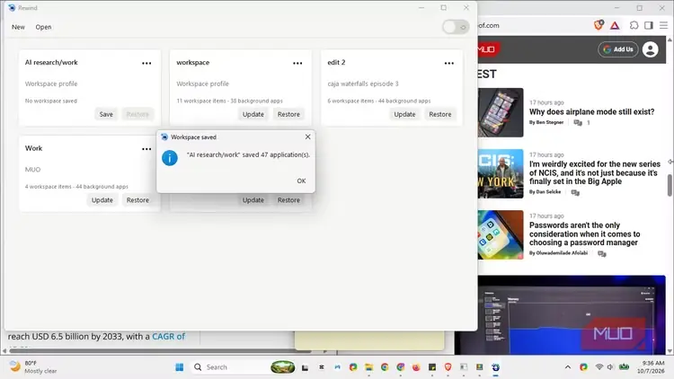 ذخیرهسازی وضعیت کاری در Rewind