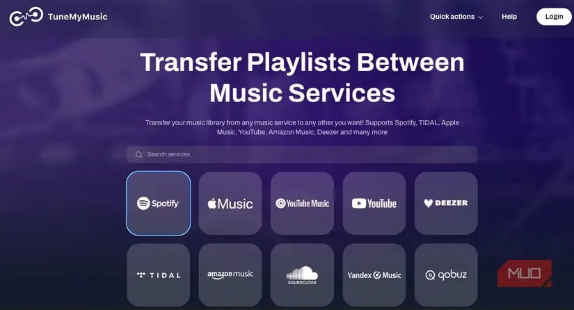 صفحه خوشامدگویی TuneMyMusic