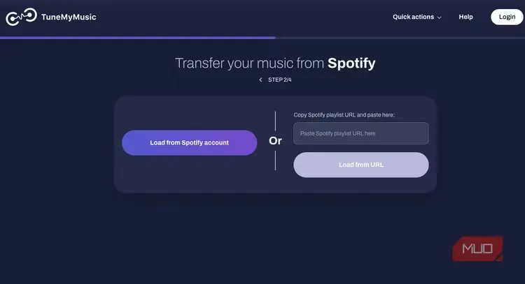 صفحه انتخاب حساب در TuneMyMusic