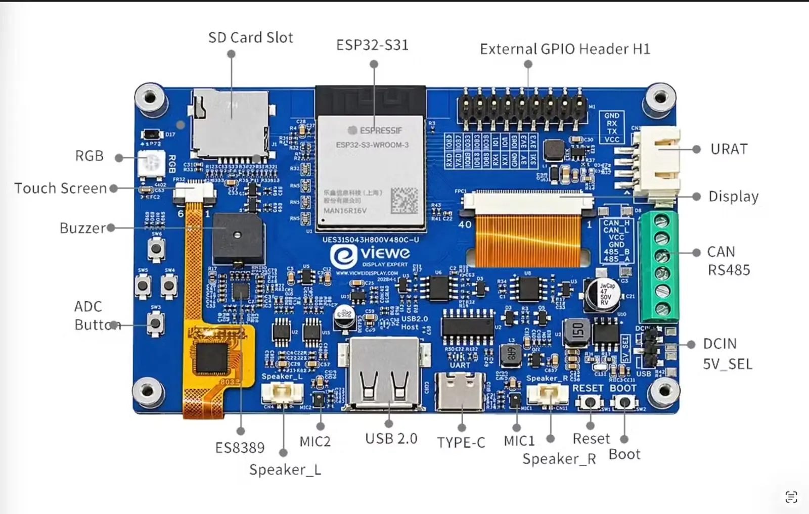 برد نمایشگر لمسی VIEWE مجهز به ESP32