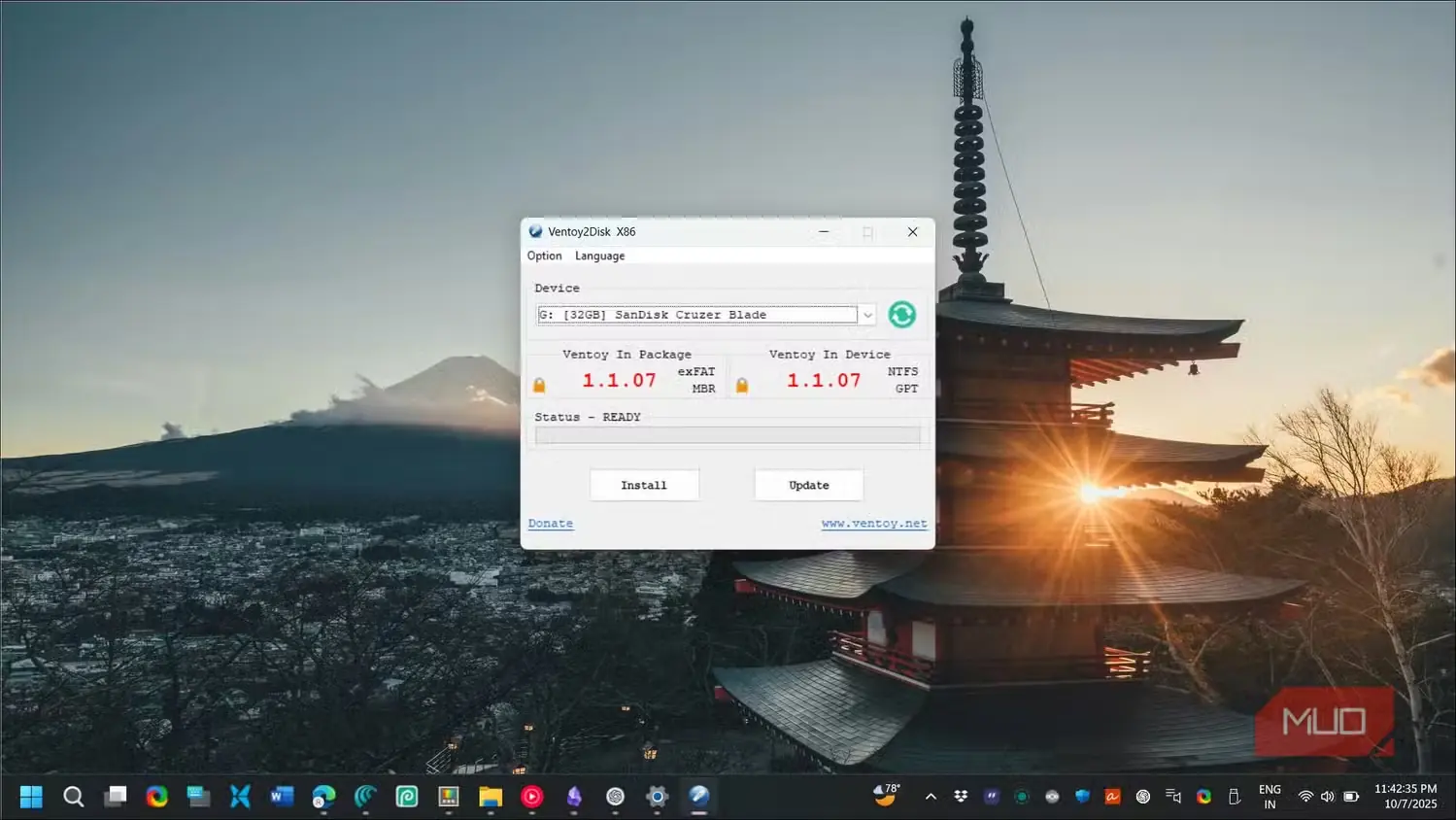 صفحهٔ نصب Ventoy2disk در Windows 11