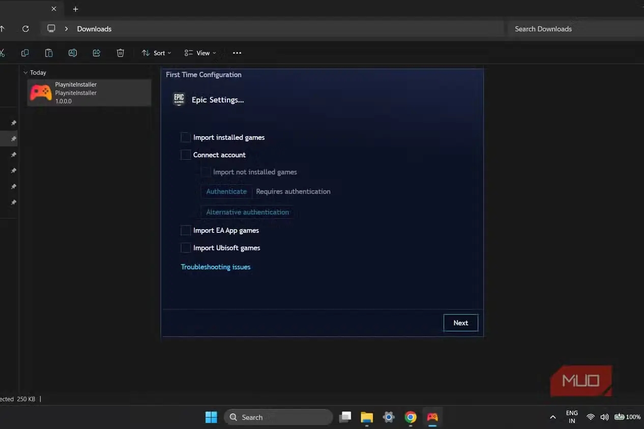 نمای یکپارچهسازی Epic Games در Playnite