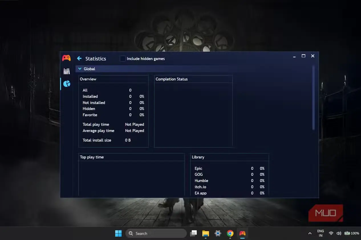 نمای اجراگر Playnite در Windows 11