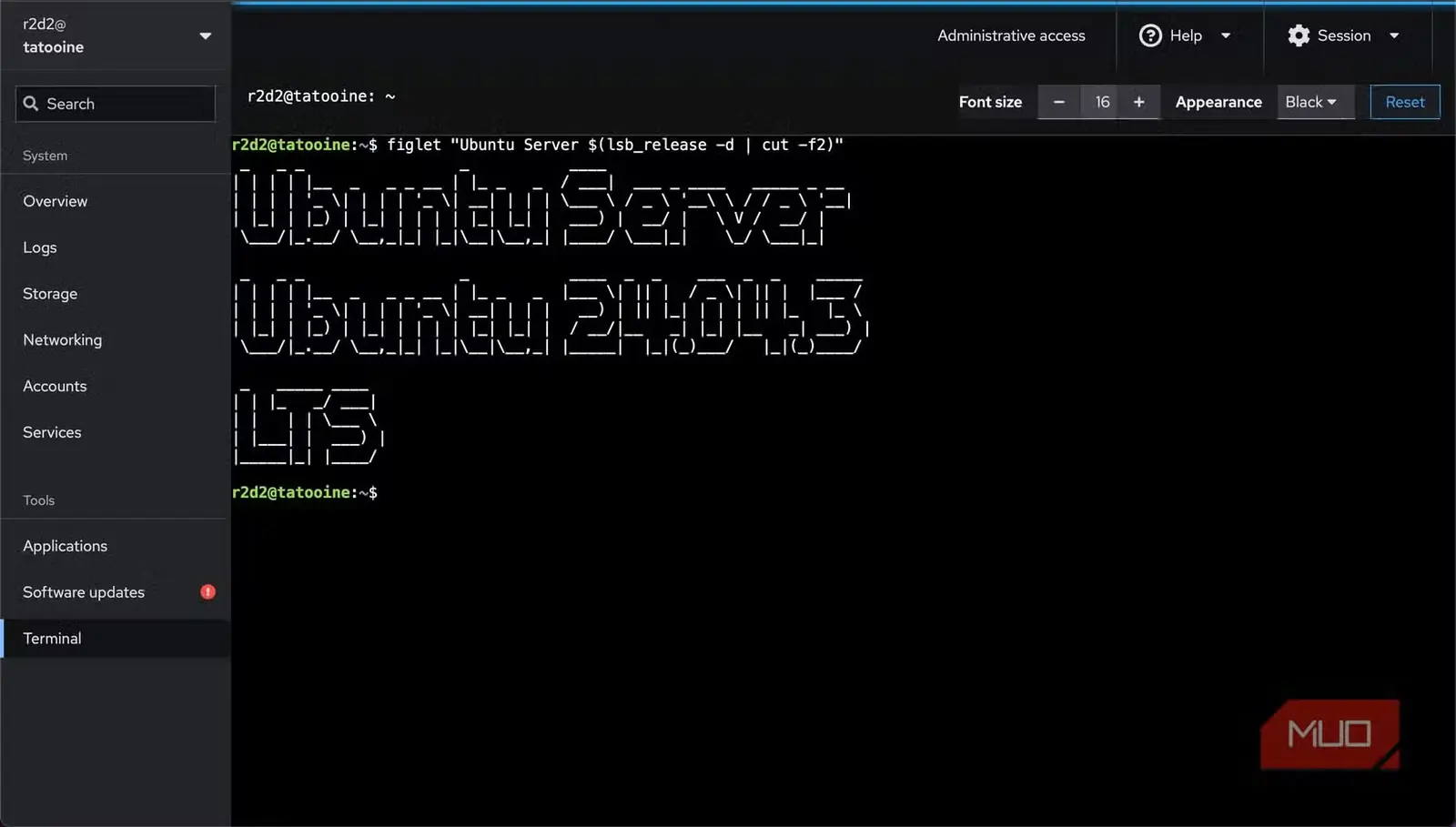 پایانه باز Ubuntu Server در پنل وب