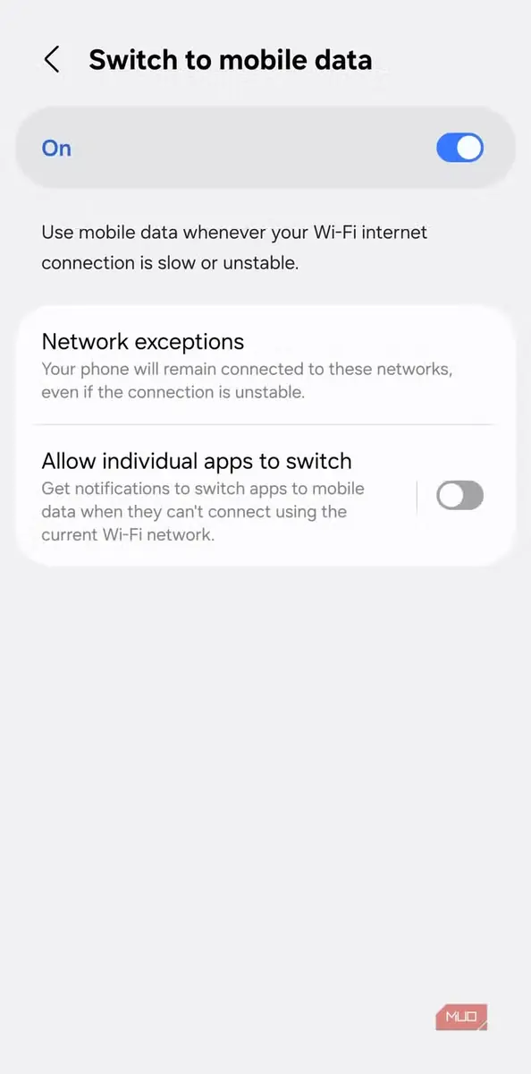 فهرست جابهجایی به داده تلفن همراه در گوشی Android