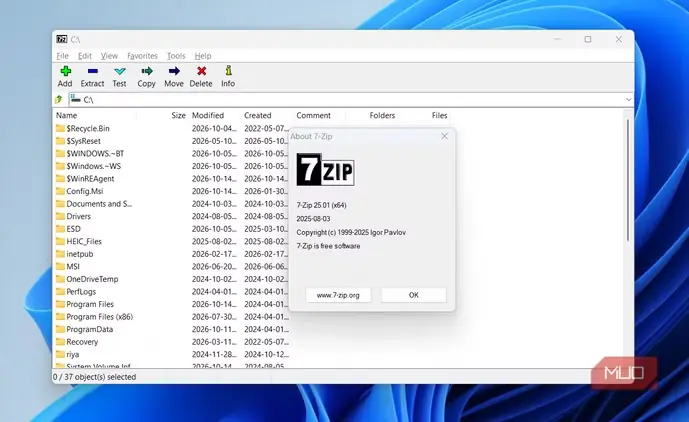 پنجره درباره برنامه 7-Zip