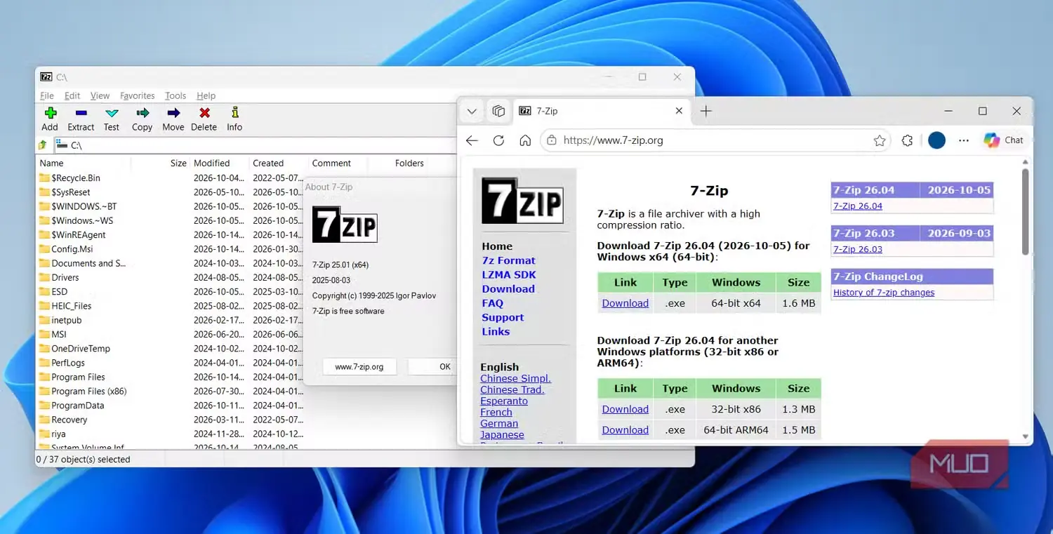 برنامه و وبسایت 7-Zip روی میزکار
