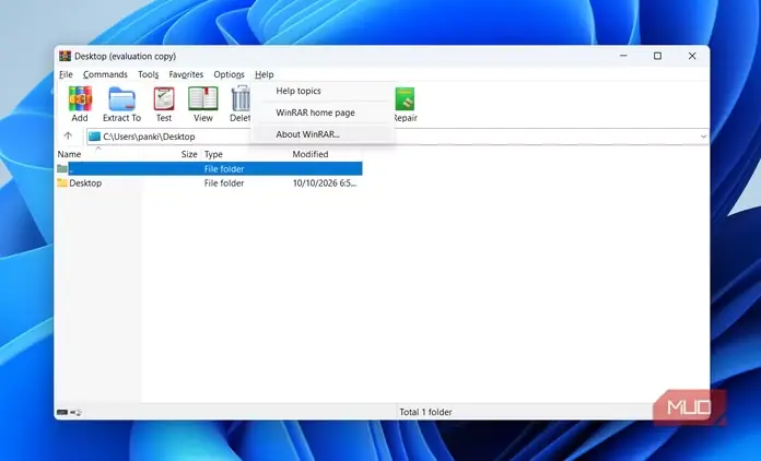 پنجره درباره برنامه WinRAR