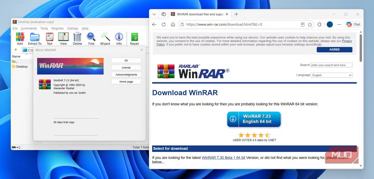 برنامه و وبسایت WinRAR روی میزکار