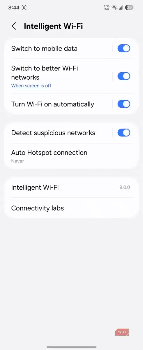 منوی تنظیمات Wi-Fi هوشمند با گزینههای اتصال