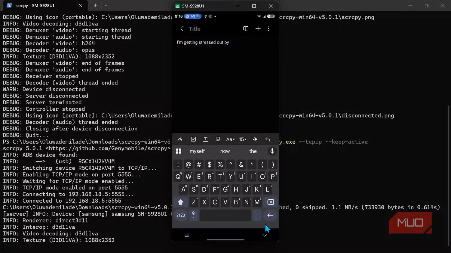 نوشتن یادداشت در Android از راه scrcpy