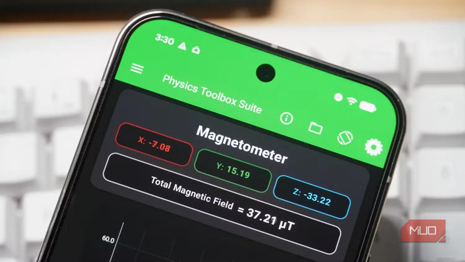 مقادیر محورهای x، y و z مغناطیسسنج در برنامه Physics Toolbox