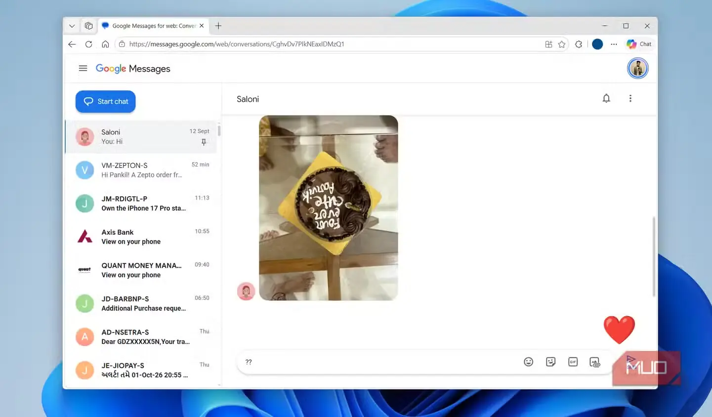 نمای Google Messages تحت وب در رایانه شخصی