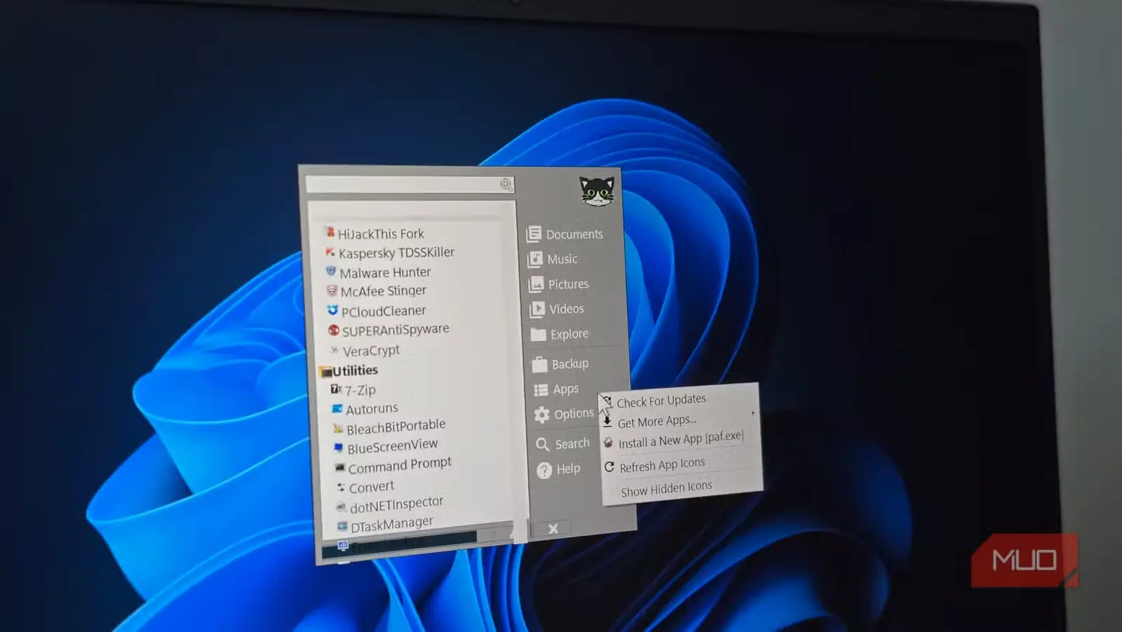 منوی باز PortableApps و منوی زمینه Apps در Windows 11