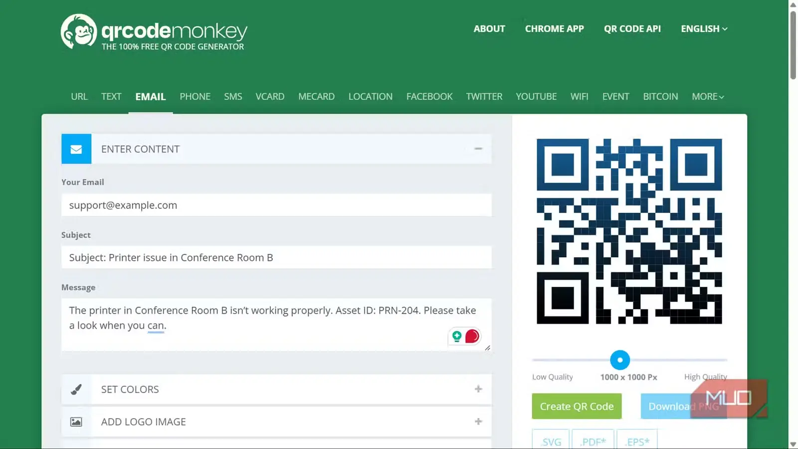 رابط وب‌سایت ساخت ایمیل QR Code Monkey