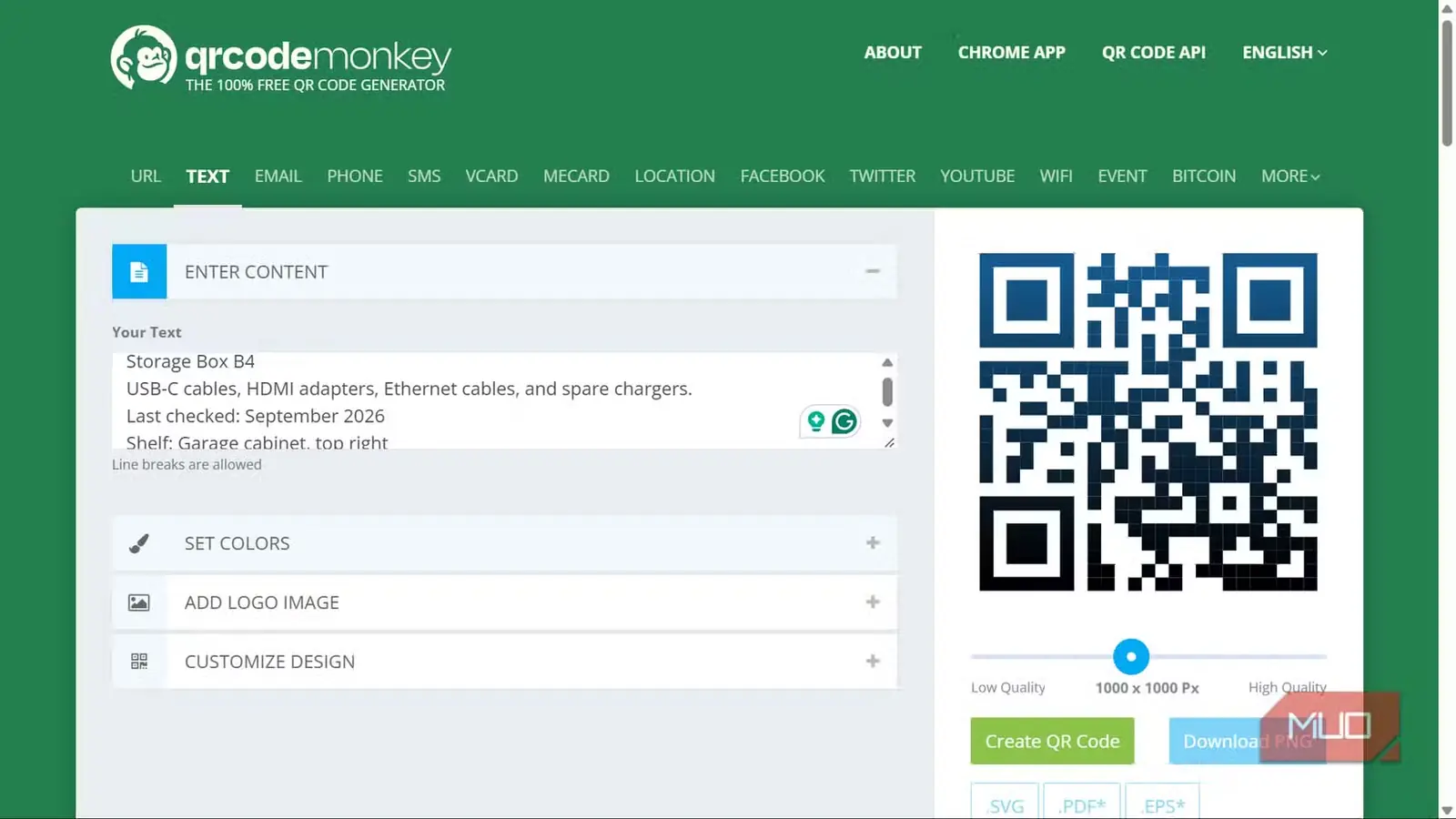 رابط ساخت متن در QR Code Monkey