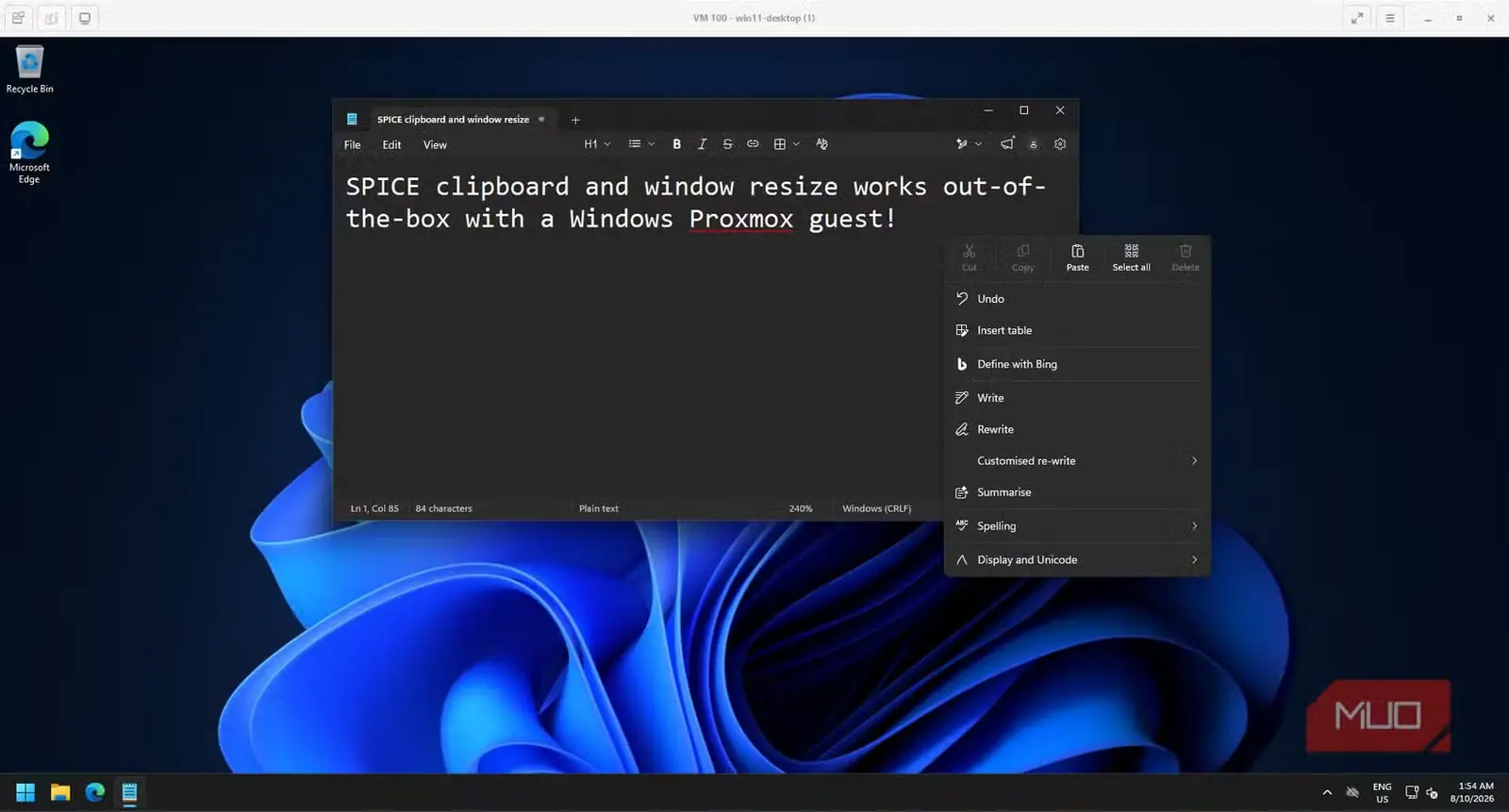 ماشین مجازی مهمان Windows 11 در Proxmox VE با یکپارچهسازی SPICE و کلیپبورد راه دور