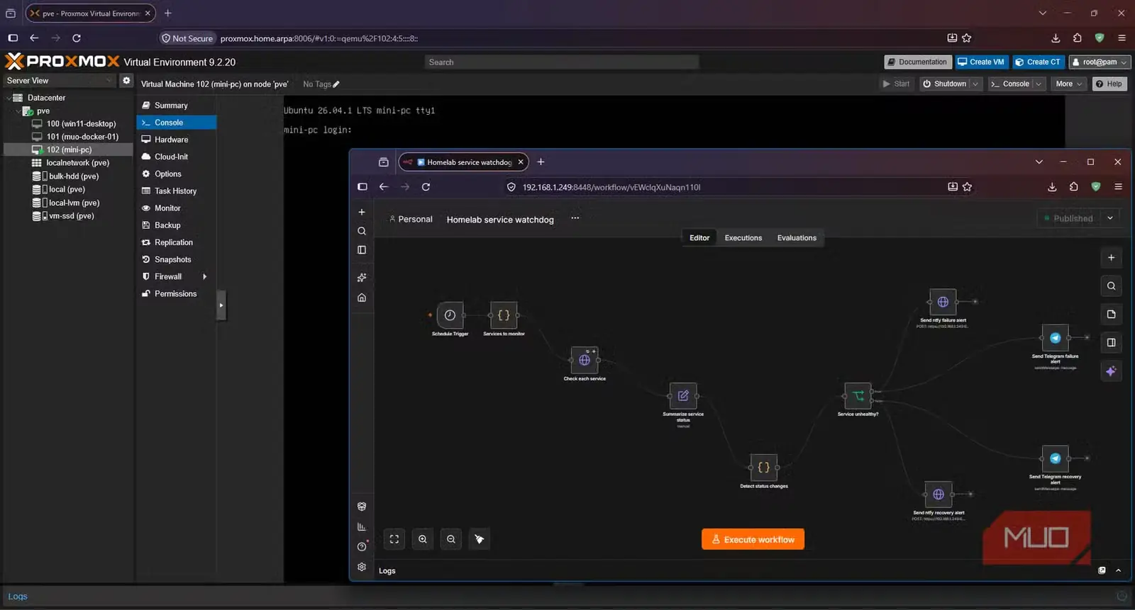 گردشکار موجود n8n پس از انتقال سرور Ubuntu آن از VMware Workstation به Proxmox VE