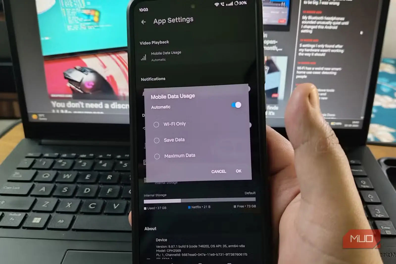 تنظیمات پخش در برنامه Android نتفلیکس